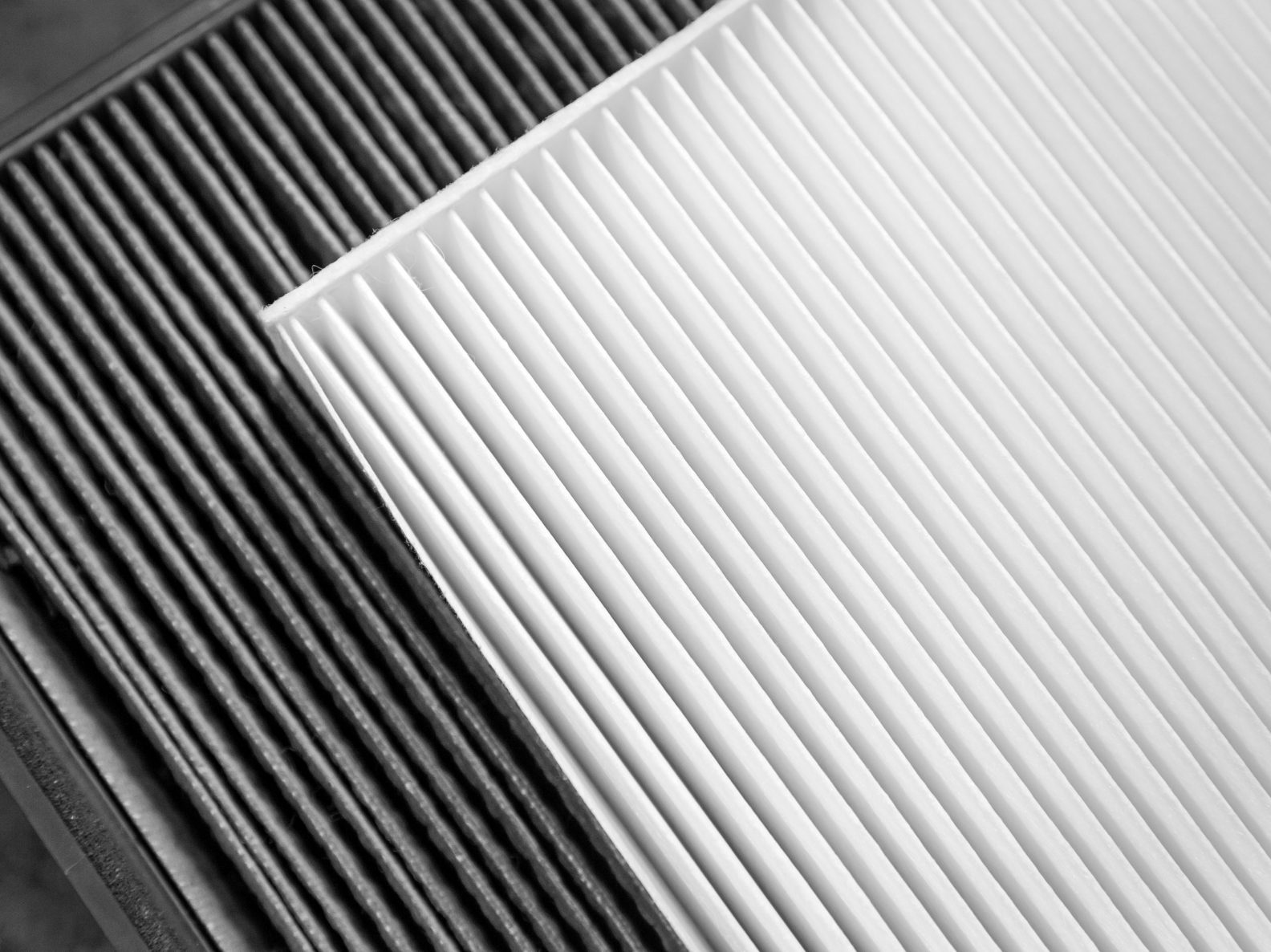 Close up, clean and dirty cabin air filter for car. car air filter texture and background